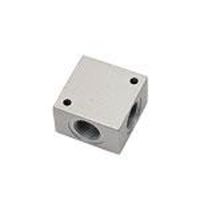 Parker Legris krydsmanifold model 3312 med G1/2" BSP tilslutning i behandlet aluminium, vist på hvid baggrund.