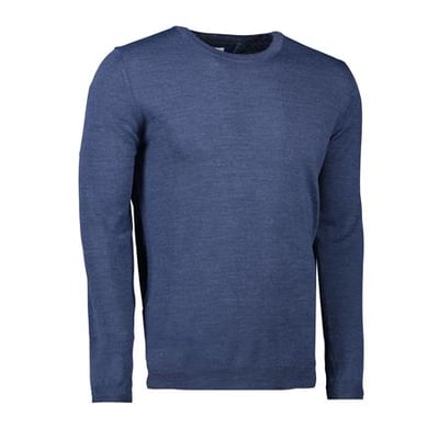 Seven Seas blå melange pullover i blød merino uld med rund hals og lange ærmer, str. M.