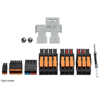 Siemens Sinamics S210 Ekstra Stik-Kit med forskellige sorte og orange stik samt monteringsbeslag.