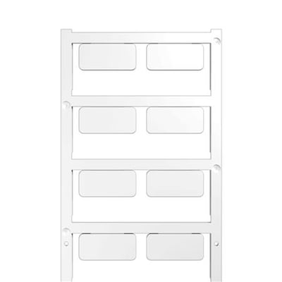 Weidmüller Mærke SM 27/12,5 MC trykknap-etiketter i sølv, lavet af polyamid, vist på en hvid baggrund, uden print.