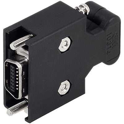 Siemens signalstik 6FX2003-0SB14 med 14-polet isolator og MDR bajonet lås, sort plast og metal.