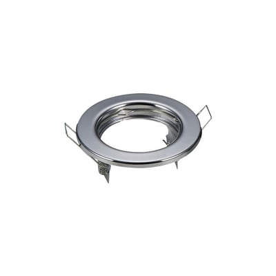 V-TAC downlight-kit til MR16/GU10 i krom, set skråt oppefra med den runde ring og monteringsfjedre synlige.