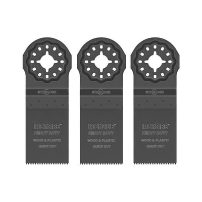 Ironside HD-savklinge til multicutter med Starlock-optag og savtænder langs underkanten, set forfra.