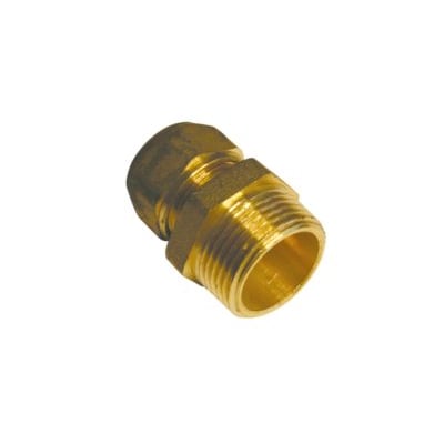 VSH kompressions overgang i messing med 3/8" gevind og 15 mm nippel til vand-, varme- og gasinstallationer.