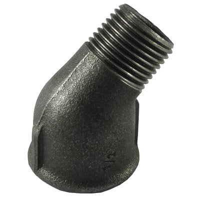 Unico vinkel fitting 3/8" 45 grader med muffe og nippel i sort blødstøbt jern.