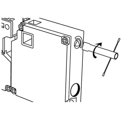 Illustration af en trekantnøgle M5, 100mm, der bruges til at åbne et trekantet panel på et elektrisk kabinet.
