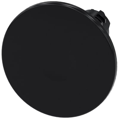 Siemens SIRIUS ACT paddetrykknap i sort plast med rund, stor aktuator og 60mm diameter, vist på hvid baggrund.