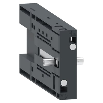 Schneider Electric mekanisk spærring LA9G til TeSys Giga G630-800 kontaktorer, mørkegrå, med metalstænger der stikker ud.