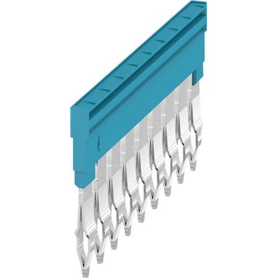Weidmüller Laske ZQV 4N/9 BL, 9-pole blå laske med PUSH IN teknologi og metalterminaler på hvid baggrund.