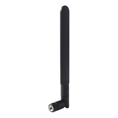 Teltonika Wi-Fi-antenne på 3,5 dBi med sort, lang antennepisk og vinklet tilslutning med rundt stik.