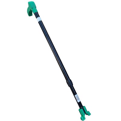 Clips Group Bowler clips serie monteringsværktøj med teleskopskaft i sort og grønne detaljer, vist på hvid baggrund.