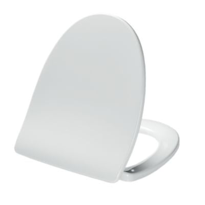 SaniScan Soft Sign toiletsæde i hvid, med blødt lukke-funktion og nem rengøring, viser sædets form.