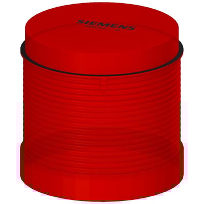 Siemens rød signallampe 8WD44 med integreret LED, 230V og 70mm diameter, isoleret visning på hvid baggrund.