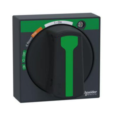 Schneider Electric sort IP54 greb til tavlefront eller sidemontering med "O-Off" og "I-On" markeringer.