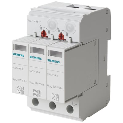 Siemens 5SD7 T1+2 overspændingsafleder med 3 moduler, designet til 1050V DC solcelleanlæg med 40kA kapacitet.