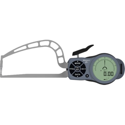 Digital skydelære til udvendige målinger, 0-30mm, med lige kæbe, stort digitalt display og kontrolknapper.