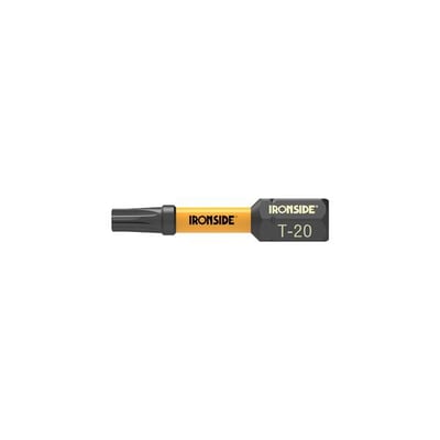 Ironside kraftbit Torx T20 på 32 mm med sort spids og gul midterdel, set fra siden.