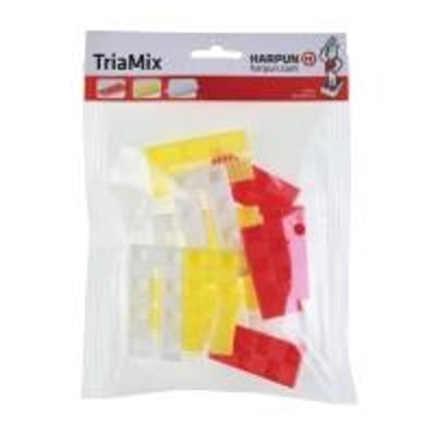 Triamix plastkiler i pose med 12 stk assorteret: 4 røde (8mm), 4 gule (10mm) og 4 hvide (10mm) kiler.