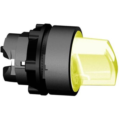 Schneider Electric ZB5AK1353 drejegreb med integreret lys i gul, plastmateriale og tre faste positioner.