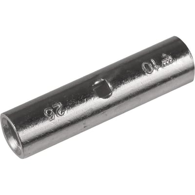 Detaljeret billede af Elpress Cu-pressemuffe KST25 til 25mm² kabler, med synlige markeringer for kodetal '10' og størrelse '25'.