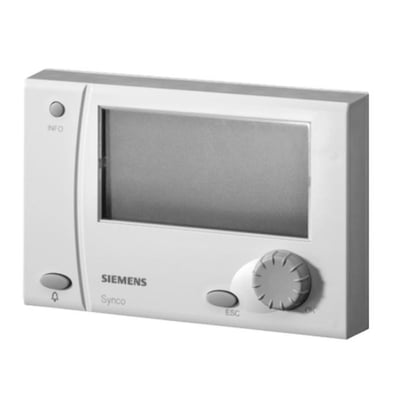 Siemens RMZ791 HMI, et løst betjeningspanel med et stort gråt display, drejeknap og knapper på hvid baggrund.