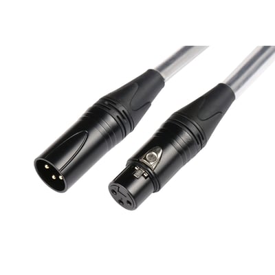 Professionelt sort XLR-lydkabel med 1.5 meters længde, visende hun- og hanstik i tæt opstilling.