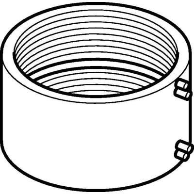 Illustrationsdetalje af Geberit 315 mm sort elektrosvejsemuffe med indvendige gevind og punkter til svejsning.