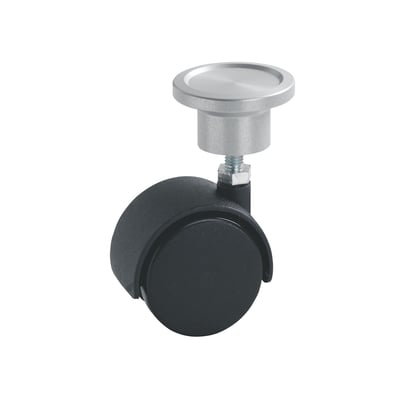 Legrand stander-mini hjul til fod, vist enkeltvis med sort gummihjul og metalophæng på hvid baggrund.