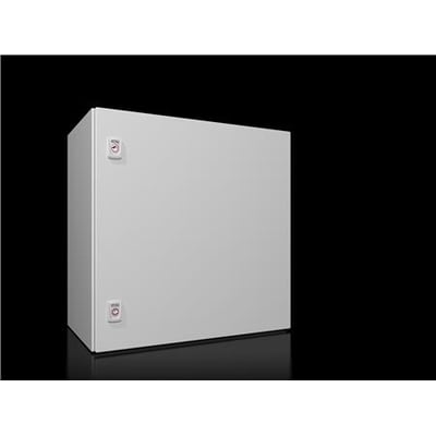 Rittal AX IT vægmonteret kabinet, 12U, 600x600x350mm, i lysegrå med synlige låsemekanismer på fronten.