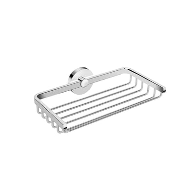 Cosmic badeværelseshylde i krom med blank overflade og rillet design, måler 200 x 115 x 50 mm.
