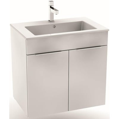 Laufen JIKA CUBE møbelpakke, 65 cm bred, med hvid slim håndvask, krom hane og to låger med integreret greb.