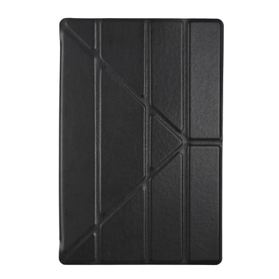 Lukket Samsung Galaxy Tab A8 tablet cover, sort, med dekorative syede linjer og tekstureret overflade.