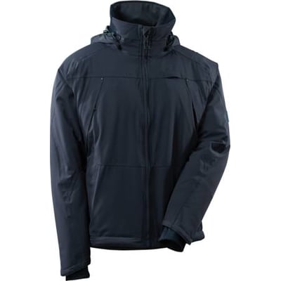 Mascot vinterjakke i mørkeblå, størrelse M, vist forfra med lynlås og flere lommer på fronten.