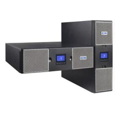 Eaton 9PX2200IRT3U UPS på 2200 VA og 2200 W vises både vandret til rackmontering og lodret som tower.