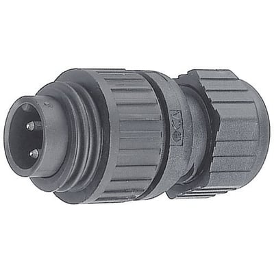 Belden CA 6 LS kabelstikprop med 6 poler plus jord (E), grå plast med loddetilslutning og kabelindgang 6-12mm.