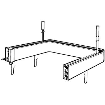 Monteringsdetaljer for Van Der P Profil5001 badeforhængstang 90x90cm, der viser et tværsnit og kroge.