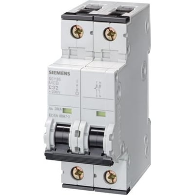 Siemens SENTRON 5SY automatsikring med 1P+N, C-karakteristik og 40 A, set skråt forfra.