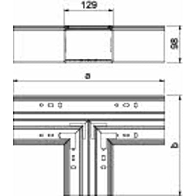 Teknisk tegning af OBO Bettermann WDK T-stykke 100mm x 130mm, viser dimensioner og konstruktion.