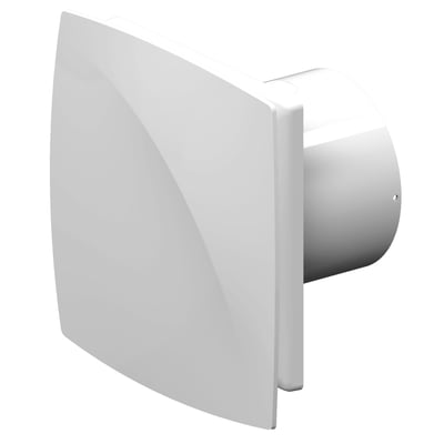 Duka Pro 90 ventilator i hvid plast med en Ø100 mm tilslutning, vist fra siden på en neutral baggrund.