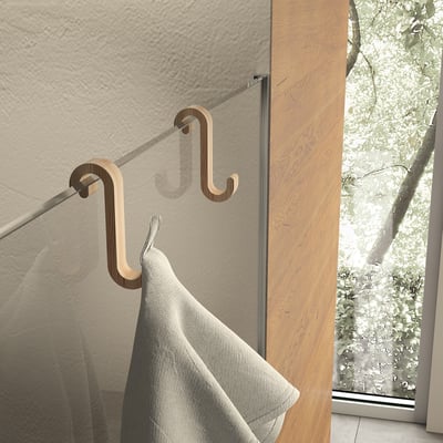 HeFe MERLINO krog i naturfarvet bambus til ophæng af håndklæde, måler 120x50x20mm.