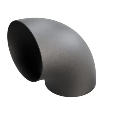 Indura 90° bøjning i P265GH stål, 508 mm diameter og 6,3 mm tykkelse, 2S type med radius 508mm, vist på hvid baggrund.