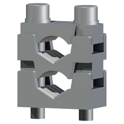 Siemens dobbelt prism terminal 2x 150-185 mm2 til NH3, vist med skrueterminaler på hvid baggrund.