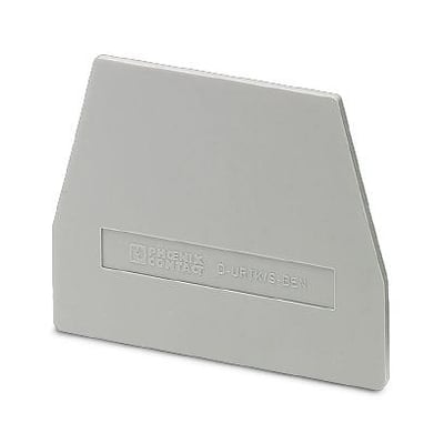 Phoenix Contact endeplade D-URTK/S-BEN, grå, med synlige mærker og dimensioner på 61 mm x 2,2 mm x 48,5 mm.
