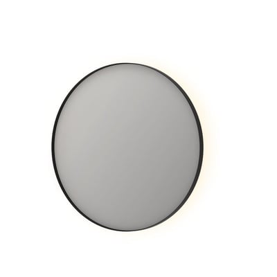 Sanibell SP17 runt spejl Ø80 cm med sort børstet aluramme og baggrundsbelyst LED-lys.