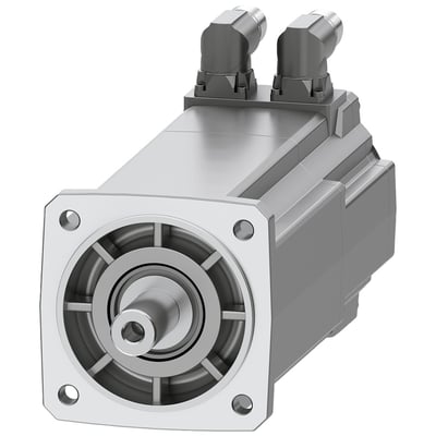 Siemens SIMOTICS S-1FK2 CT servomotor med 6 Nm moment og to vinklede stik på oversiden, vist på hvid baggrund.
