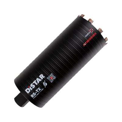 Distar diamantkernebor Ø142mm RS-TX med riller for effektiv støvfjernelse og køling til tørboring.