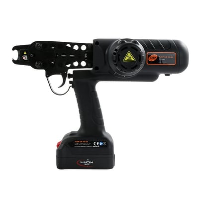 Tjep CR5/9-24 C-ringe 18V maskine med pistolgreb, batteri og ladeindikator, perfekt til trådhegn og bure.