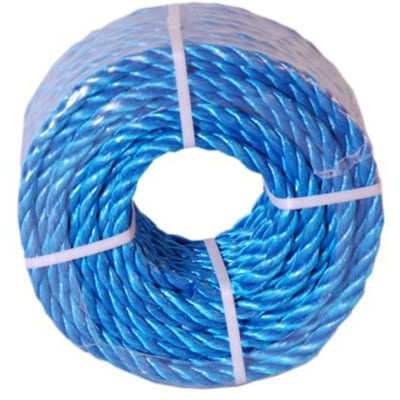 Roliba polyreb i blå farve, 10 mm diameter og 20 meter længde, viklet på en rulle med hvide bånd.