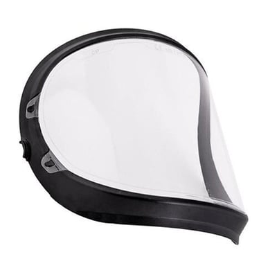 Klart CR1 visir med sort kant designet til UniMask, der beskytter ansigtet effektivt under arbejde.