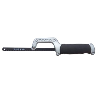 Ironside nedstrygerbue med 300 mm klinge, set fra siden med sølvfarvet bue og sort gummigreb.